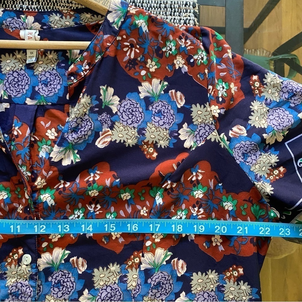Anthropologie Raga Blue Floral Button Down Midi Shirt Dress 1X - Picture 13 of 16